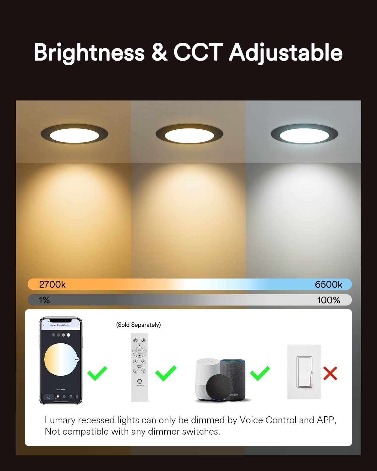 Lumary 4-Pack Smart WiFi Recessed Lights 6 Inch - Color Changing, Dimmable, Canless Wafer Lights, Works With Alexa/Google - View #9