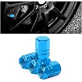 Osilly Car Tire Stem Valve Caps, 4 Pcs Aluminum Alloy Valve Stem Covers, Corrosion Resistant Leak-Proof Tire Cap Cover Accessories, Hexgon Style Wheel Air Valve Caps for SUV Car Bike (Sky Blue)