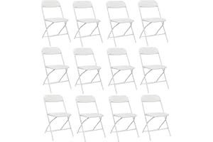 susici 12 Pack White Plastic Folding Chairs, Portable Party Chairs, Stackable Commercial Seats with Steel Frame for Home Office Wedding Party Indoor Outdoor Events Chairs, 350lbs Capacity