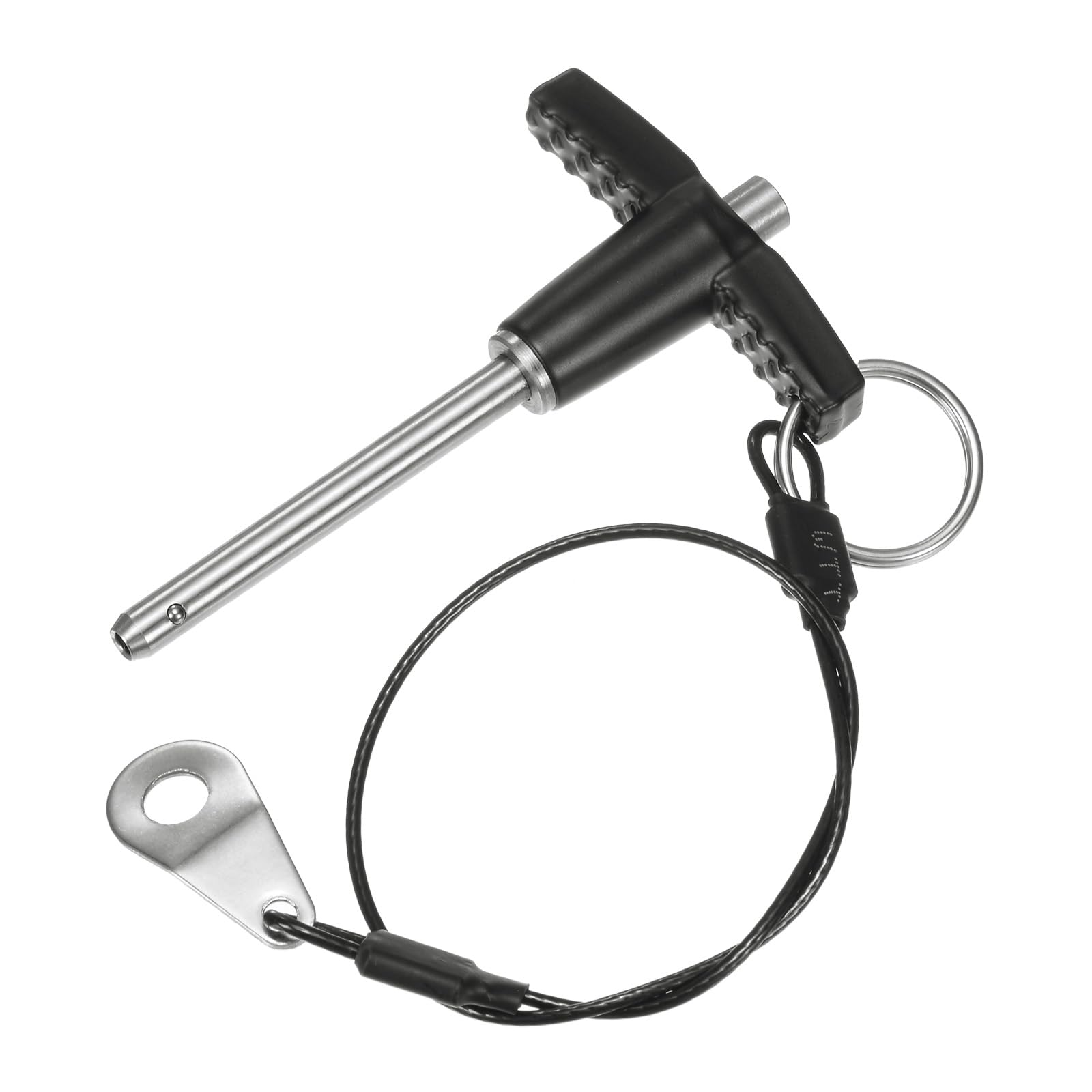 M METERXITY T Handle Lock Pin, 3/16" [5mm] Dia., 1-9/16 [40mm] Usage Length Push-Button Quick Release Locking Pins W Lanyard Cable for Speaker/Aviation/Gym/Machine [304 Stainless Steel]
