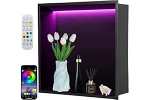 Mokemok RGB Stainless Steel Shower Niche 12" X 12",Recessed Shower Niche with RGB Led Light,Stainless Steel Shower Niche with Remote Control,No Tile Needed Wall Niche,Black Shower Niche