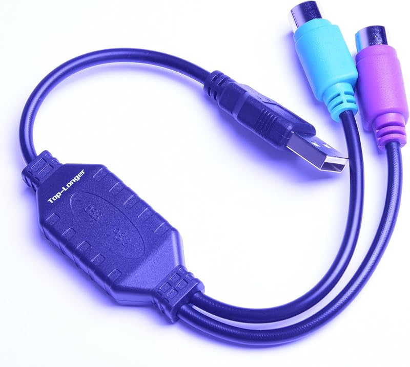 Top-Longer PS2 Keyboard Mouse to USB Converter Adapter Cable Black Plug Play