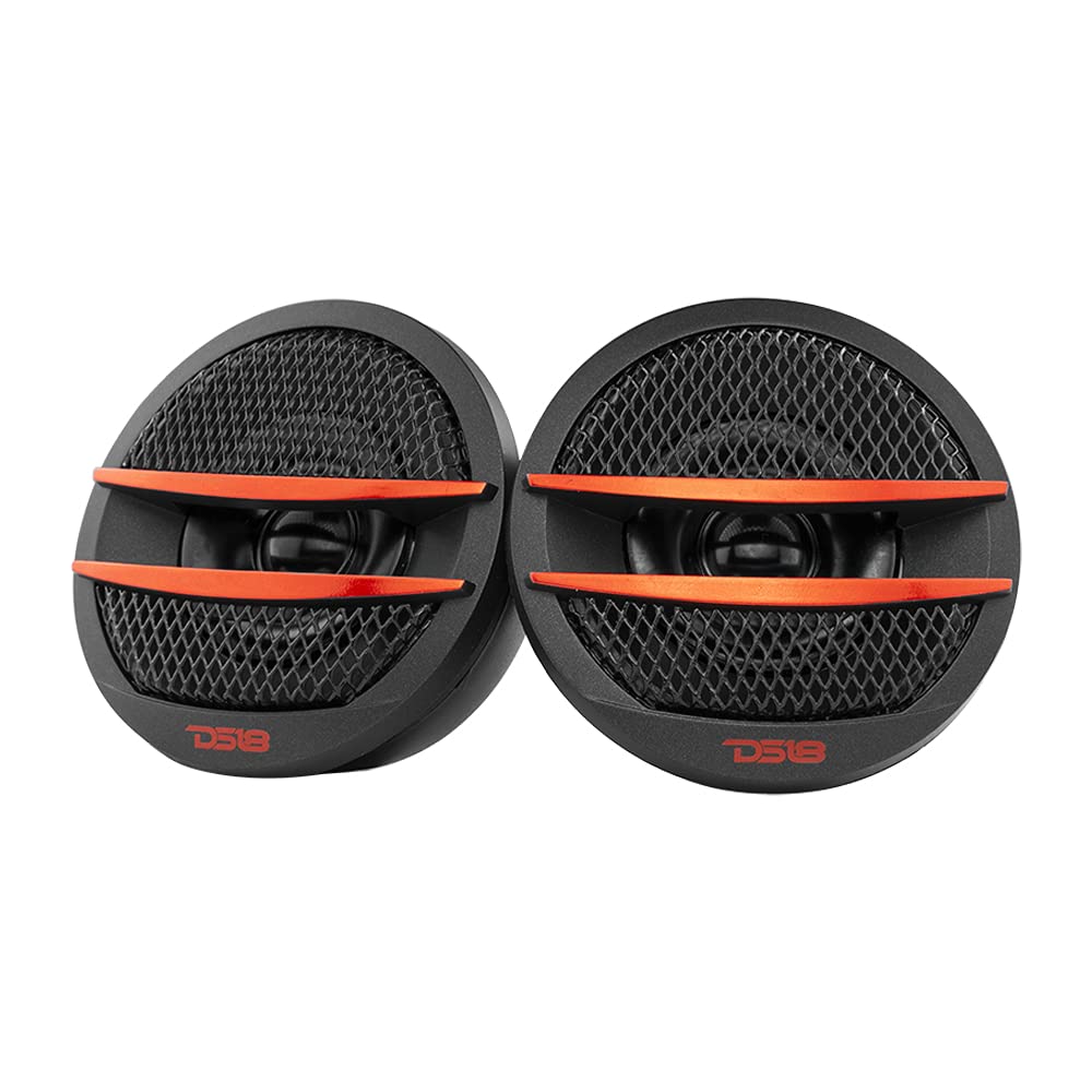 DS18 TX1R Tweeter X1 1.38-inch 200 Watts Max Pei Dome Ferrite Tweeters with Mounting Kit Angle, Flush, & Surface - Set of 2 (Black/Red)