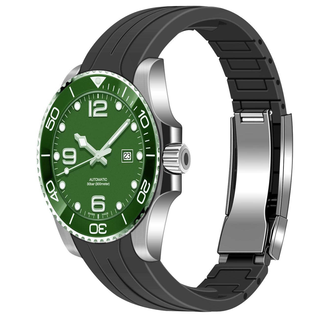 Juntan 18mm 20mm 22mm Curved End Rubber Watch Band, Tapered Silicone Curved Replacement Watch Strap for Men Women with Classic Diving Buckle