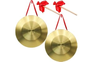 Zentriqlla 2 Pack Gong Instrument, 12.6 Inch Chinese Traditional Percussion Instrument Copper Gong for Celebration, Party, Festivals Office with Beater and Red Hanging Ribbon