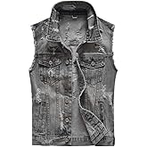 DSDZ Men's Sleeveless Ripped Denim Vest Casual Slim Fit Button Down Jeans Vests Jacket