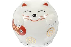 Toddmomy Ceramic Cat Piggy Bank White Japanese Lucky Cat Coin Bank for ’s Money Saving Jar Home Decor