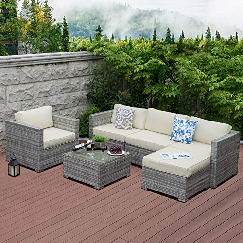 Tribesigns 6 Pieces Patio Furniture Sofa Set, Outdoor Conversation Sectional Sofa Set with PE