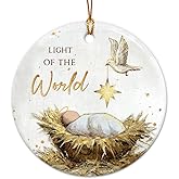 Nativity Christmas Tree Ornaments 2025 - Silent Night Birth of Jesus Scene, Religious Christmas Ornament, Christian Gifts for Faith Believers Women Men - Double-Sided Ceramic Holiday Keepsake