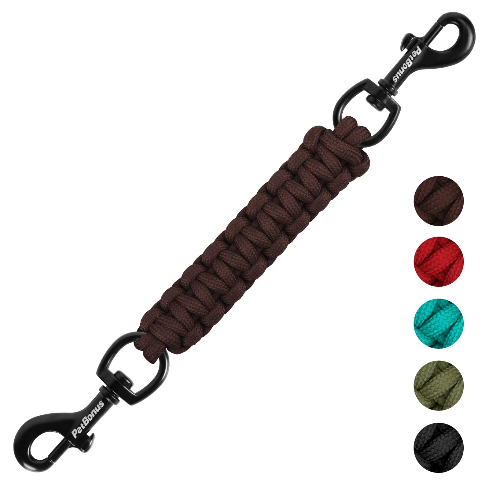 PetBonus Dog Collar Safety Clip, Handmade Backup Safety Strap for Dog Harness, Double Ended Clasp Leash Connector (Brown) — image 1