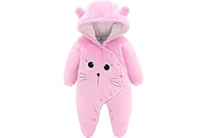 JiAmy Newborn Baby Winter Hooded Romper Fleece Snowsuit Jumpsuit Cartoon Cat Outfits 0-12 Months