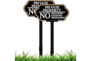 DXSIGN Large Private Property No Soliciting Yard Sign - Elegant Black with UV Protection, 14x7 Inch/35 inch Height, Durable Aluminum with Fiberglass Stake, Weatherproof, Easy-Install for Lawns and Gardens (2-Pack)
