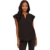 Adrianna Papell Womens Solid Woven Airflow Flutter Sleeve Top