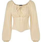 SCARLET DARKNESS Corset Tops for Women Elastic Neckline Renaissance Shirt Peasant Blouse