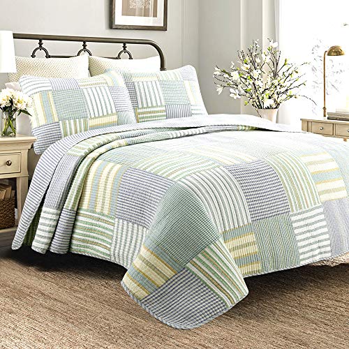 Compare Price blue and green striped quilt on