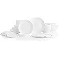 Corelle Vitrelle 78-Piece Service for 12 Dinnerware Set, Triple Layer Glass and Chip Resistant, Lightweight Round Plates and Bowls Set, Winter Frost White