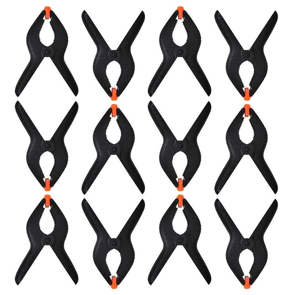 YUIP 12 Pack Plastic Spring Clamps,Black Nylon Backdrop Clamps,Heavy Duty Spring Clamps,2.75 Inch Nylon Spring Clamps for Background Muslin,Canvas,Paper,Chroma Key Screen,Heavy Duty Clip,Photo Studio