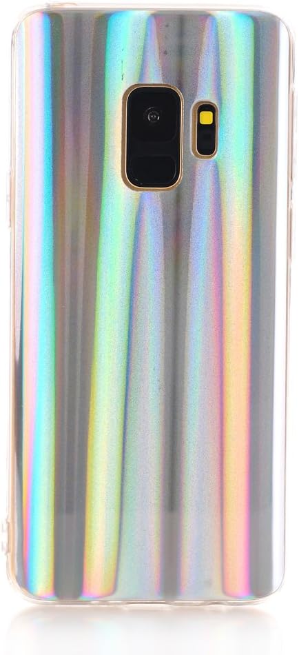 Easeu Samsung Galaxy S9 Case, Holographic Phone Case, Laser Beam Sparkle Bling Reflective Rainbow Super Slim Silver Soft TPU Protective Cover Case for Samsung Galaxy S9