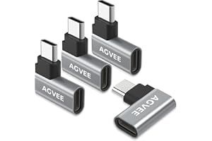 AGVEE [4 Pack 90 Degree Right Angled USB-C Male to USB-C Female Adapter (Type-C 3.2 Gen 2) Converter Video Type-C 10G Data Extension Coupler Connector, Gray