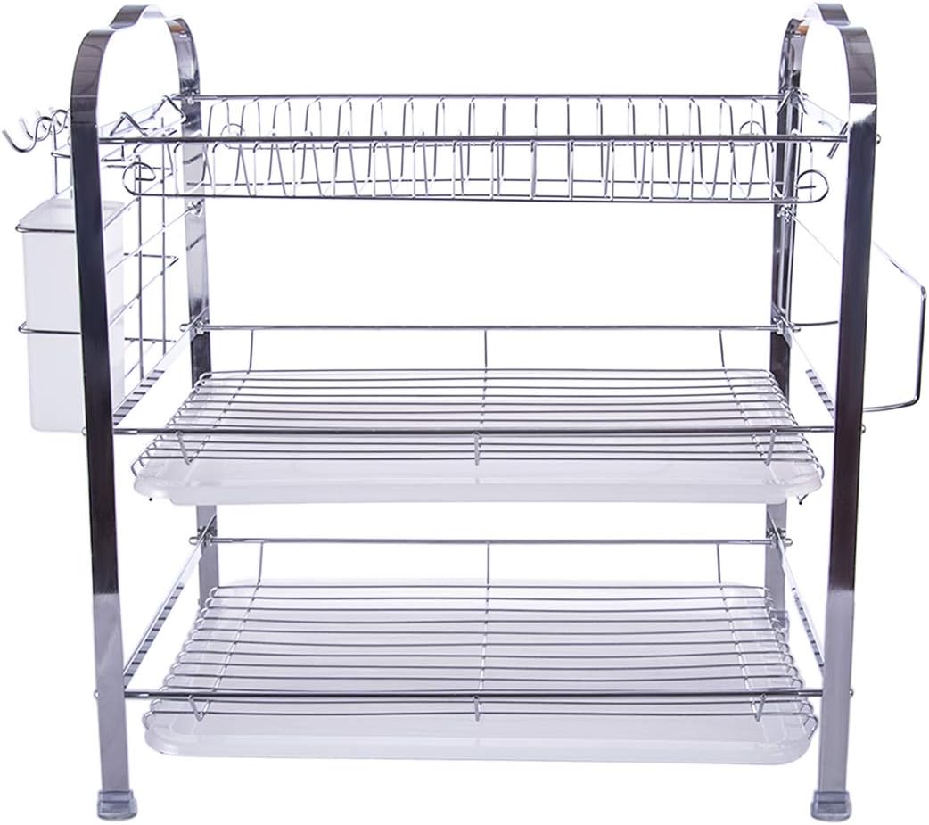 LVPY Dish Drainer, 3 Tier Metal Dish Drainer Kitchen Supplies Storage