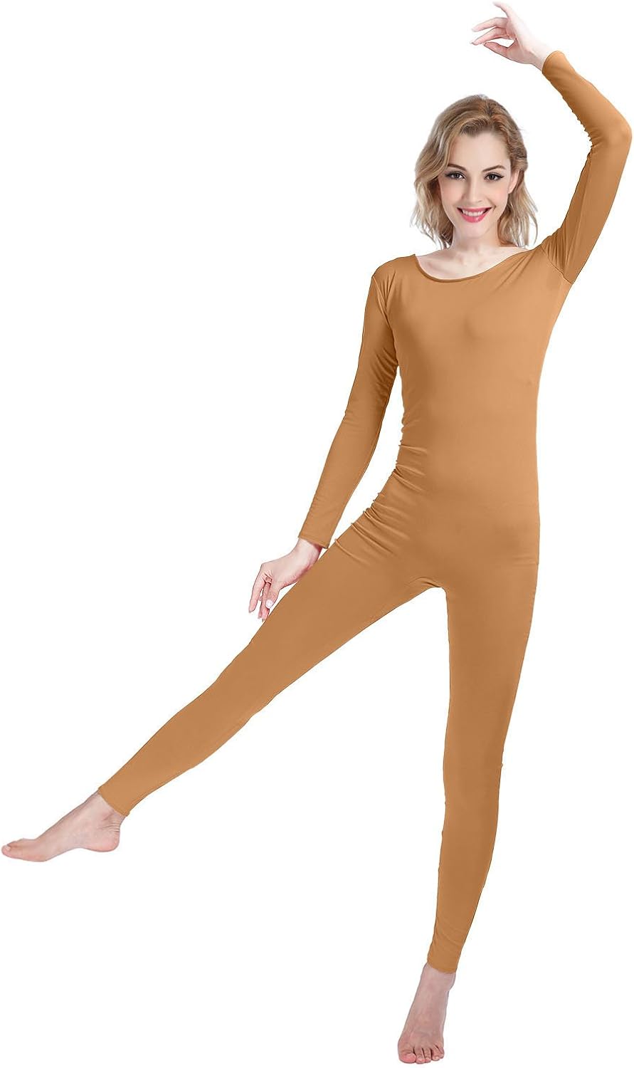 Girls' Women's Wellfit Spandex Lycra Bodysuit Long Sleeve Scoop