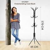 1ABOVE Metal Coat Rack with 12 Hooks, Freestanding, 67 Inch Black view 7