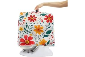 BVBOX Dust Cover Compatible with Stand Mixer, Cloth Cover with Pockets for Stand Mixer and Extra Accessories (Red flower, L(for 8.5-9.5 qt Mixer))