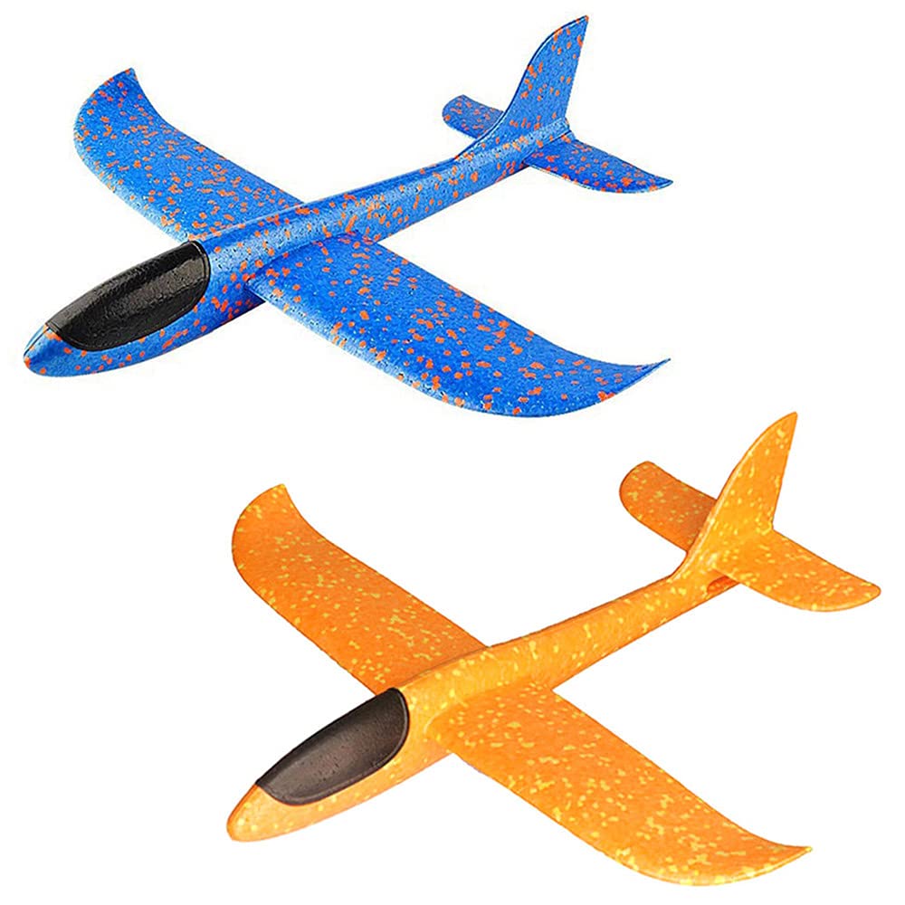 Xihuimay 2 Packs Airplane Plane Large Throwing Foam Plane Dual Flight Mode 2 Flight Mode Aeroplane Gliders Flying Aircraft Gifts for Kids Outdoor Yard Sport Game Birthday Party Favors, Orange Blue