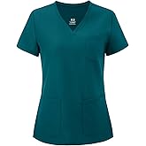 COZYFIT Medical Scrub Tops for Women - Soft Stretch,Curved V-Neck Scrub Tops with 3 Pockets