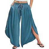 TARSE Womens Linen Wide Leg Split Skirt Pants Boho Loose Palazzo with Elastic Waist Drawstring 2025 Beach Vacation Pants