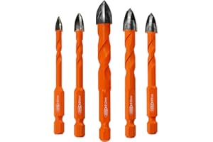 BGTEC Diamond Cemented Carbide Drill Bits Masonry Drill Bits, 5pcs Quick-fit Shank 5/6/8/10/12MM Cross Spiral Hard Alloy Drill Bit for Wood Plastic Masonry Ceramic Tile Concrete Marble