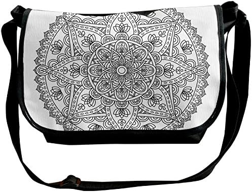 Lovebbag Oriental Mandala Pattern Flower Petal Effect Arabic Style Monochrome Boho Design Crossbody Messenger Bag