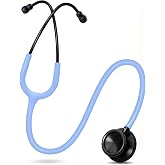 FriCARE Lightweight Dual Head Stethoscope for Nurses/Nursing School Student | Paramedics/EMT/LVN/VNA/MA Backup Estetoscopio &amp; Home Health Use, Matte Black Finish Chestpiece, Frost Blue Tube