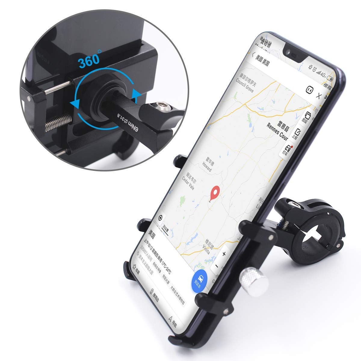 GUB Bike Phone Mount Holder, Aluminum Motorcycle Phone Holder Mount 360° Rotation for iPhone 13 14 15 Pro max 16 Pro, Samsung S24 S23 S22 S21 Note20/10 4.7-6.8