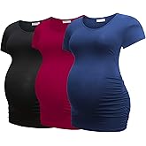 Bearsland Womens Maternity Tshirt 3 Packs Classic Side Ruched Tee Top Mama Pregnancy Clothes