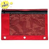 1 Red Zippered Pencil Case by School Smarts - 3 Ring Red Pencil Pouch for Binder with Mesh and plastic window. For Use in and Out of the Classroom.