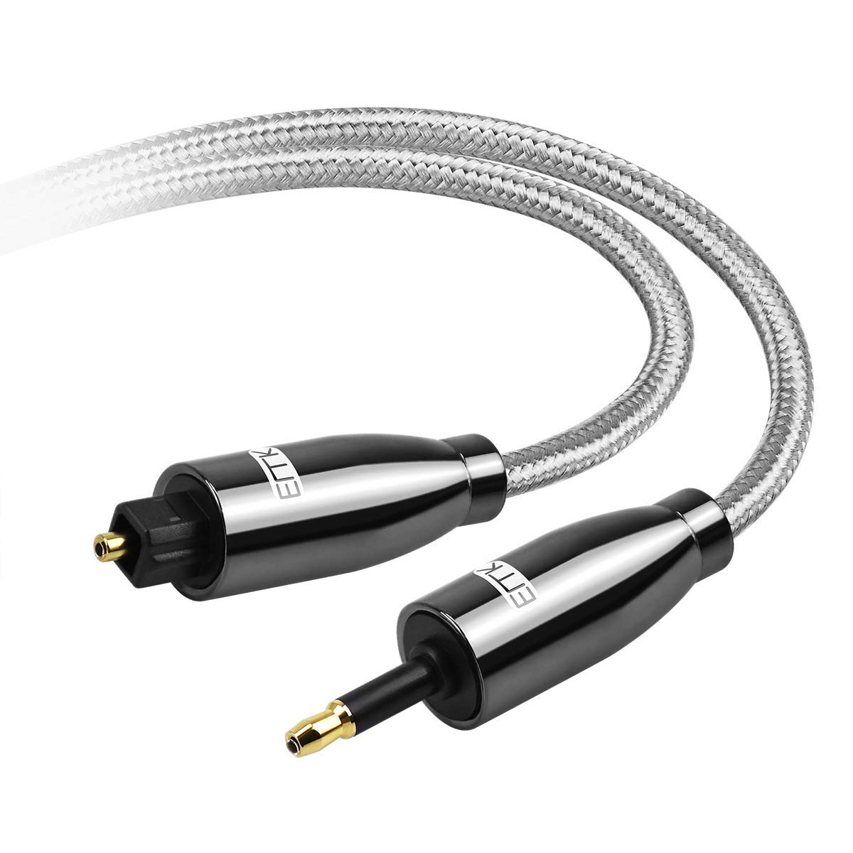 EMK Digital Sound Toslink to Mini Toslink Cable 3.5 SPDIF Optical Cable [Not a 3.5mm Aux] Optical Audio Cable (Straight White, 1M)