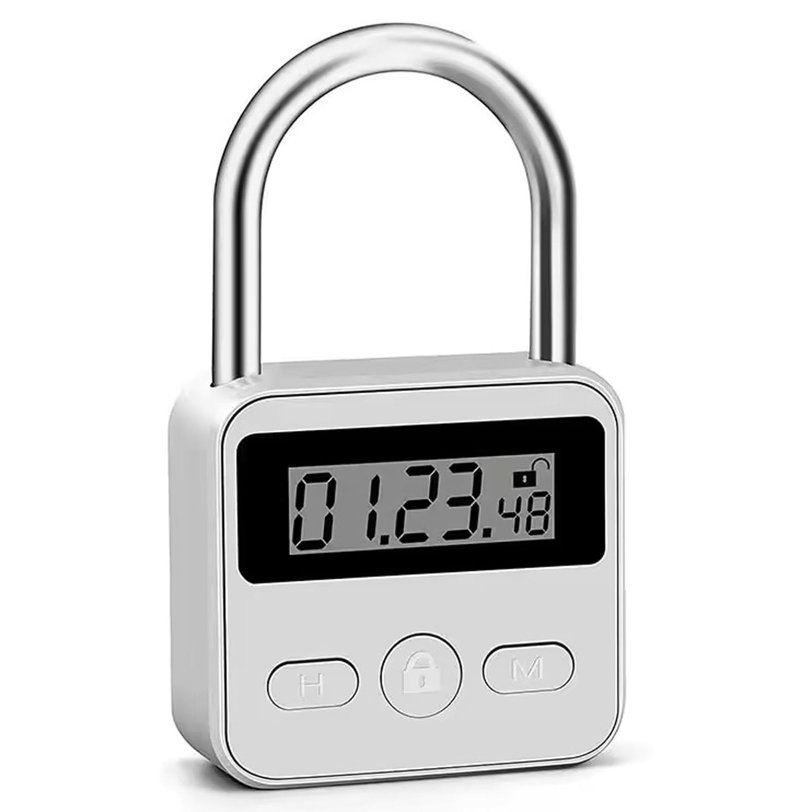 Meichoon Metal Timer Lock Anti-Addiction Electronic Padlock LCD Backlit Display USB Charging 500 Hours Long Standby for Cell Phone Snack Liquor Game Consoles Silver