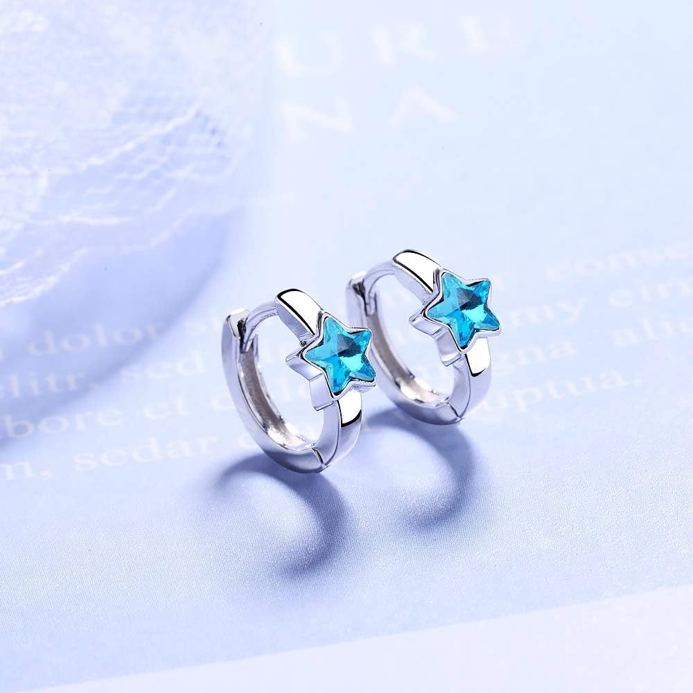 Cute Blue Crystal Star Circle Small Hoops Earrings for Women Jewelry Kids Girls Gifts oorbellen Gift, Blue,Silver - Image 5