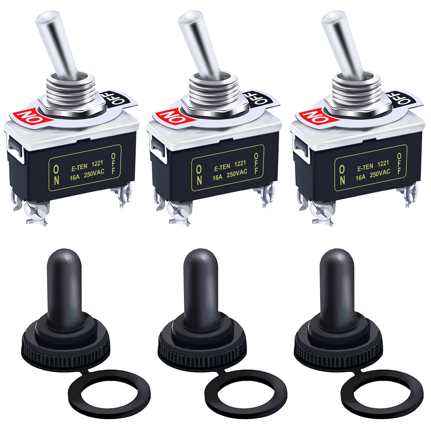 mxuteuk 3Pcs Heavy Duty Rocker Toggle Switch 20A 125V DPST 2 Position 4 Pin ON/Off Switch with Metal Bat Waterproof Cap, 2 Years Warranty Ten-1221-3mz-B201