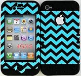 Hybrid Cover Case for Iphone 4 4s Teal Chevron Hard Plastic Snap on Black Silicone Gel