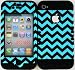 Hybrid Cover Case for Iphone 4 4s Teal Chevron Hard Plastic Snap on Black Silicone Gel
