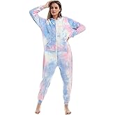 Kgromfy Adult Pajamas Women Tie Dye Onesie Comfy Hooded One Piece Party Costume Jumpsuit Sleepwear Homewear