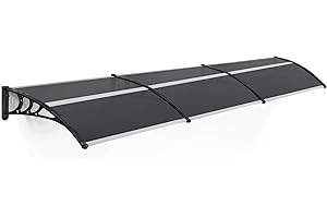 MCombo 115.9" x 37.8" Window Awning Outdoor Polycarbonate Door Shade Patio Cover Canopy, 6055-4012 (Grey Board with Black Bracket)