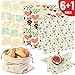 Reusable Beeswax Food Storage Wraps - 6 Pack - Eco-Friendly Wax Sandwich Wrap and Bowl Cover - Healthy Alternative To Saran Wrap - 2 Large, 2 Medium, 2 Small, 1 Cotton Produce Bag