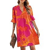 JOCAFIYE Womens Dresses V-Neck Ruffled Short Sleeve Dress Casual Shift Dress Summer Dresses for Women 2026