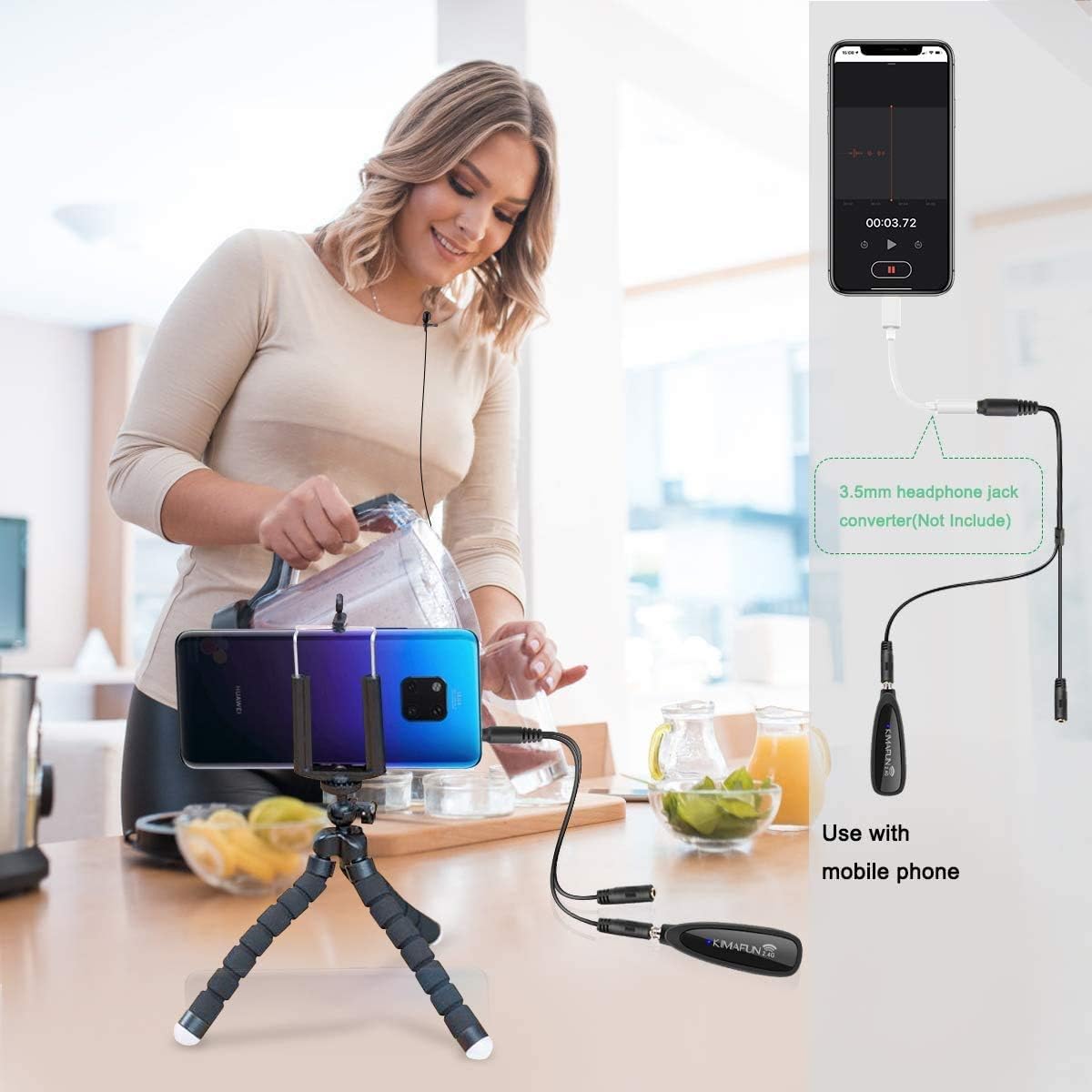 Wireless Microphone System,KIMAFUN 2.4G Wireless Lavalier Microphone with Lavalier Lapel Mics,Wireless Transmitter & Receiver for Computer,Speaker,Phone,Camera,Teaching and Public Speaking,G130: Musical Instruments