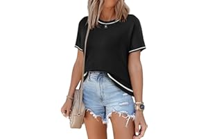 SHEWIN Womens Tops Trendy Casual Short Sleeve Shirts Crewneck Lightweight Knit Sweater Top