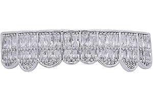 canjoyn 18K Gold Teeth Grillz Square Pave CZ 8 Teeth Top Bottom Men Women Grillz Diamonds Grillz+ 2 Extra Molding Bars