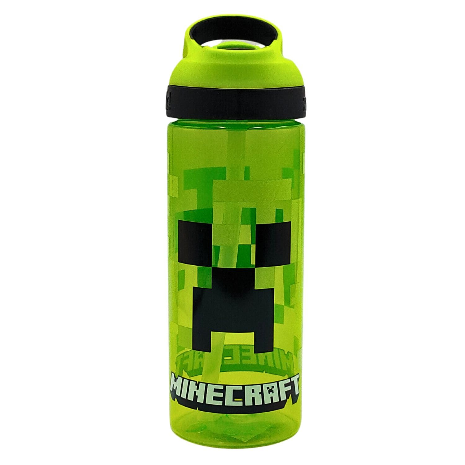 Minecraft Atlantic Creeper Drinks Bottle with Logo | Eco Friendly BPA-free Plastic School Water Bottle with Removable straw, spill Proof | Gift for Minecraft fan | Official Merch 600ML